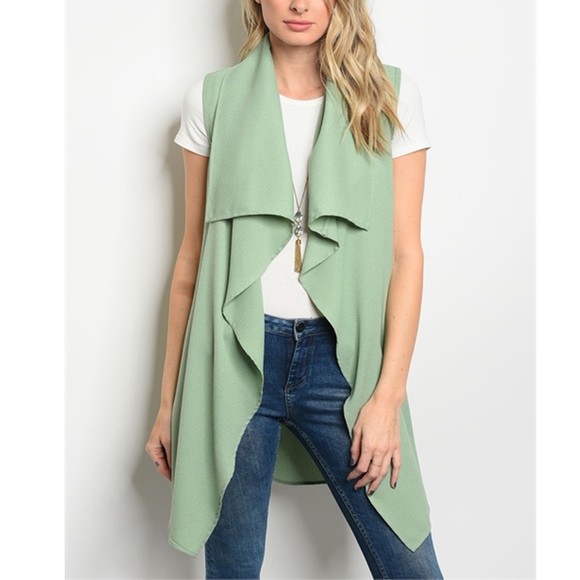 golden threads Jackets & Blazers - Sage Green Sleeveless Vested Cardigan